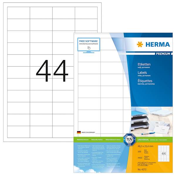 Herma etikete Superprint Premium, 48.3x25.4 mm, 100/1