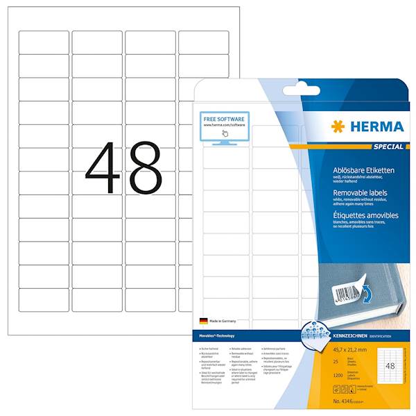 Herma etikete Superprint Removable, 45.7x21.2 mm, 25/1
