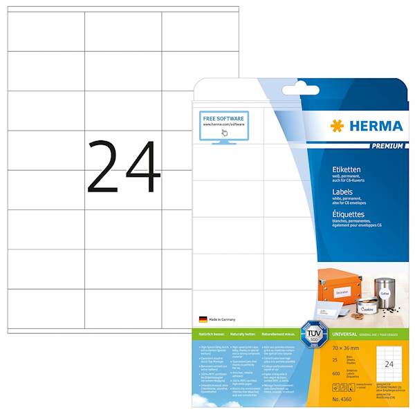 Herma etikete Superprint Premium, 70x36 mm, 25/1