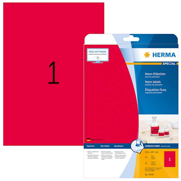 Herma etikete Superprint Special, 210x297 mm, 20/1, neon rdeče
