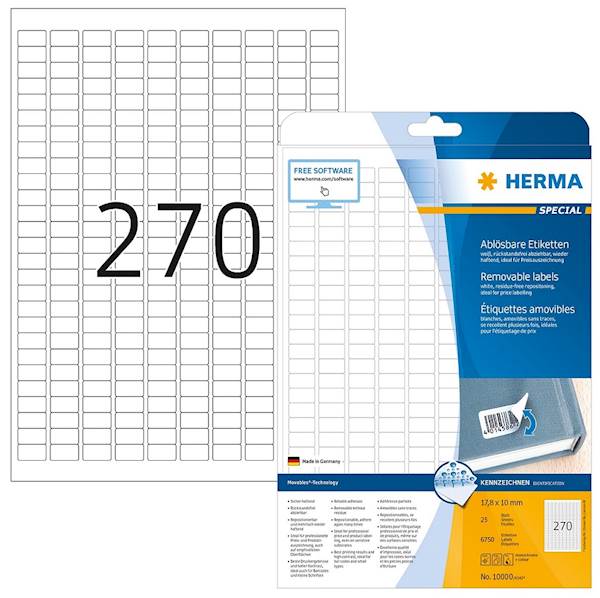 Herma etikete Superprint Removables, 17.8 x10 mm, 25/1