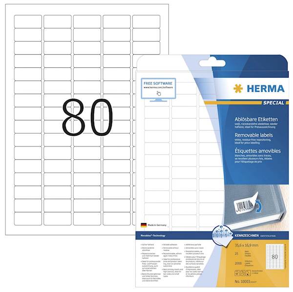 Herma etikete Superprint Removables, 35.6x16.9 mm, 25/1