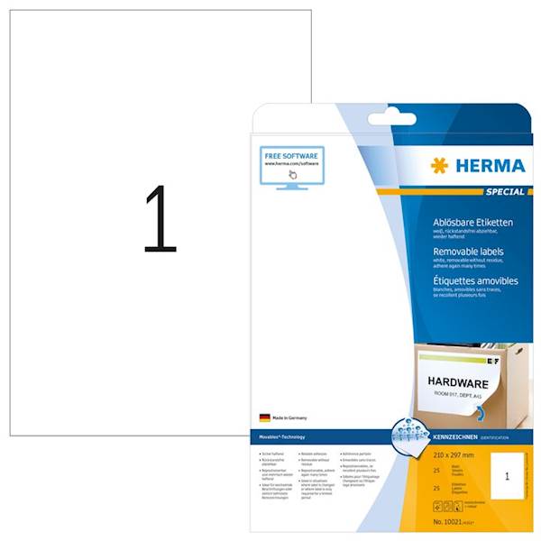 Herma etikete Superprint Removables,210x297 mm, 25/1, bele