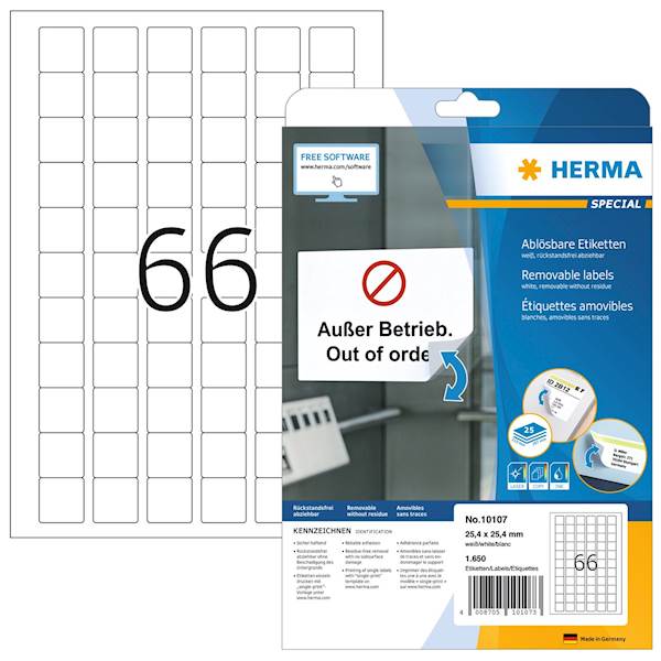Herma etikete Superprint Removables, 25,4x25,4 mm, 25/1