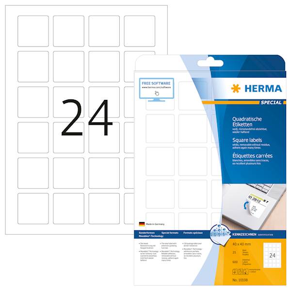 Herma etikete Superprint Removables, 40x40 mm, 25/1