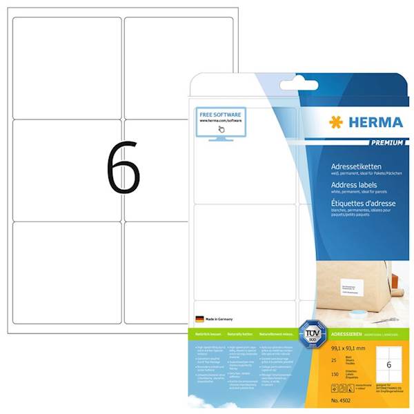 Herma etikete Superprint Premium, 99,1x93,1 mm, 25/1, mat