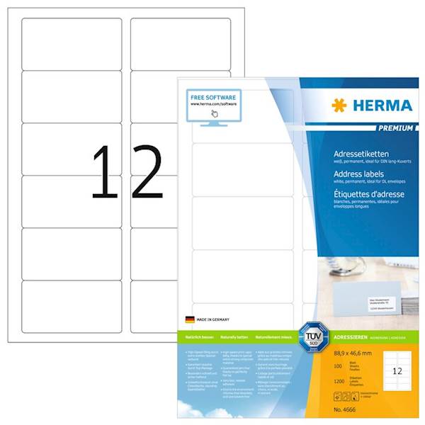 Herma etikete Superprint Premium, 88,9x46,6 mm, 100/1
