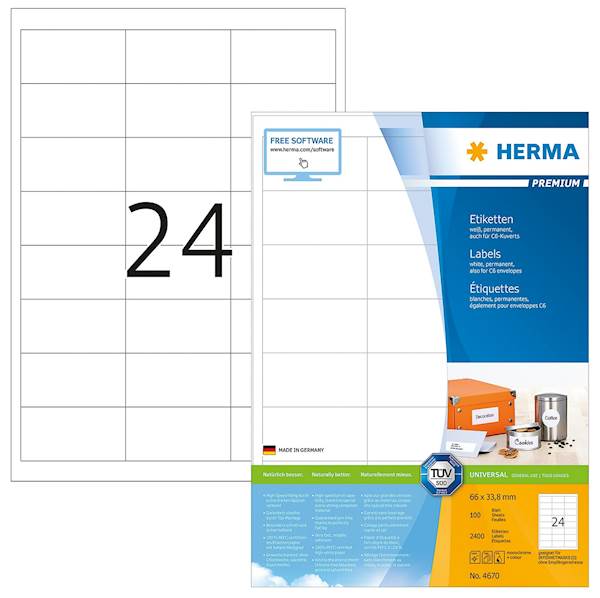 Herma etikete Superprint Premium, 66x33.8 mm, 100/1