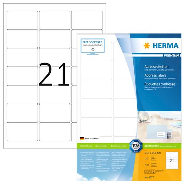 Herma etikete Superprint Premium, 63,5x38,1 mm, 100/1
