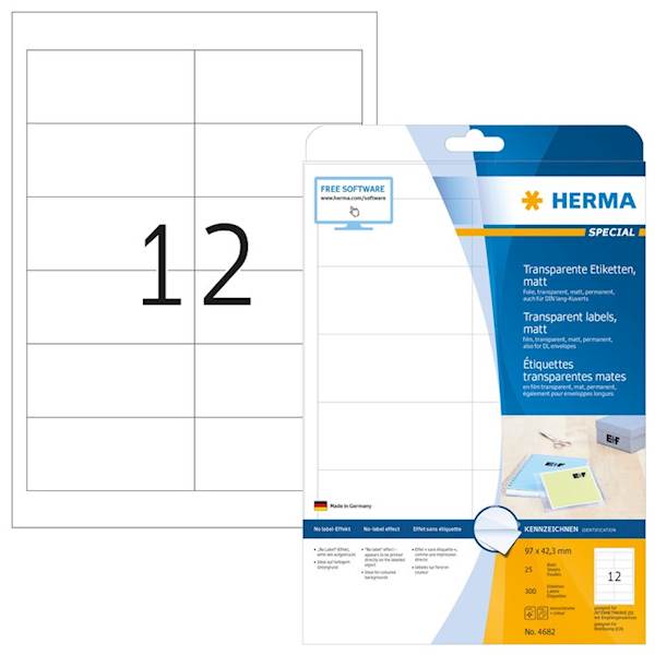 Herma etikete Superprint Special, 97x42.3 mm, 25/1, transparentne