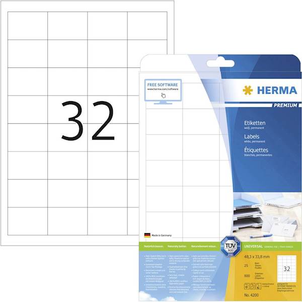 Herma etikete Superprint Premium, 48.3x33.8 mm, 25/1