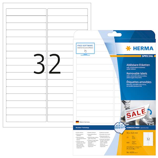 Herma etikete Superprint Removables, 96x16.9 mm, 25/1