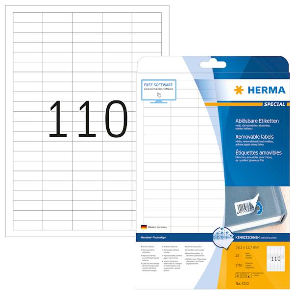 Herma etikete Superprint Removables, 38.1x12.7 mm, 25/1