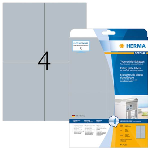 Herma etikete Superprint Special, 105x148 mm, 25/1, srebrne