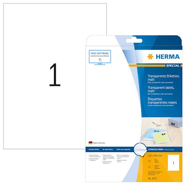 Herma etikete Superprint Special, 210x297 mm, 25/1, prozorne