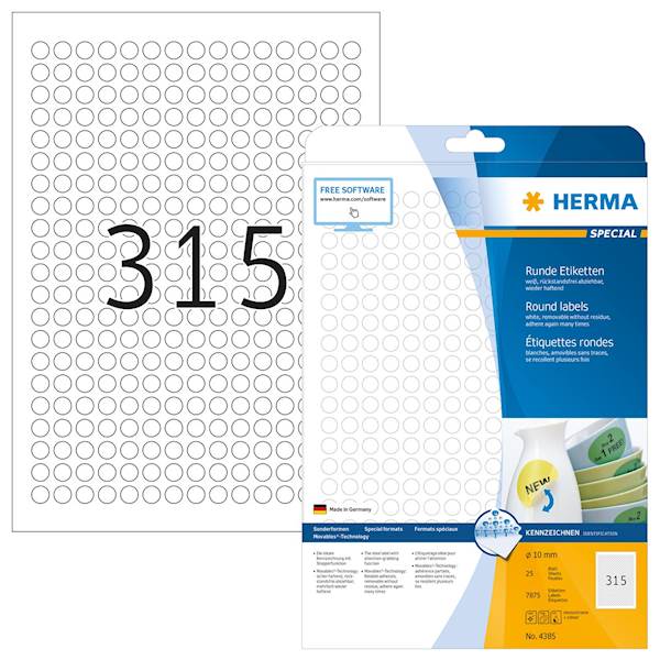 Herma etikete Superprint Removables, fi 10 mm, 25/1