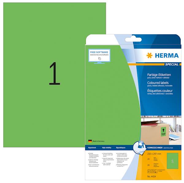 Herma etikete Superprint Special, 210x297 mm, 20/1, zelene