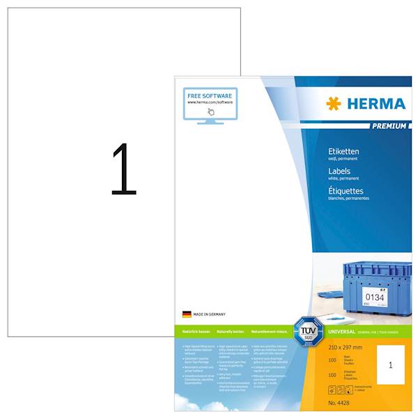 Herma etikete Superprint Premium, 210x297 mm, 100/1