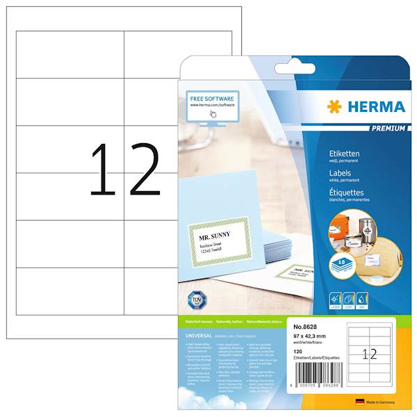 Herma etikete Superprint Premium, 97x42,3 mm, 10/1