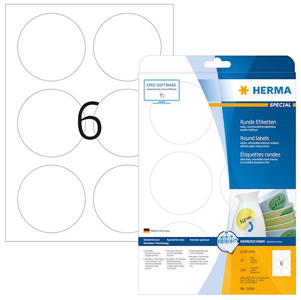 Herma etikete Superprint Removables, fi 85 mm, 25/1