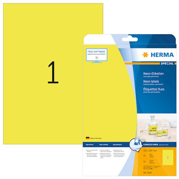 Herma etikete Superprint Special, 210x297 mm, 20/1, neon rumene