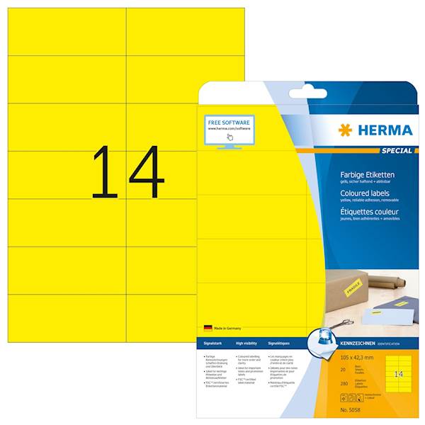 Herma etikete Superprint Special, 105x42,3 mm, 20/1, rumene