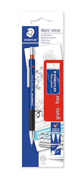 Staedtler tehnični svinčnik Mars micro 0,5 mm in gratis radirka 1+1, na blistru