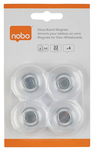 Nobo magnetki 32 mm, prozorni za steklene table, 4/1