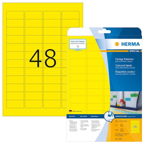Herma etikete Superprint Special, 45.7 x 21.2, rumena, 20/1