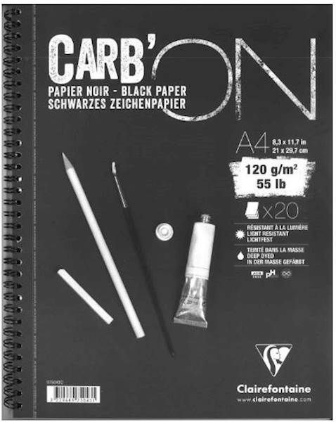 Clairefontaine blok skicirni Carbon spiralni, A4, 20 listni, 120 g, črn papir
