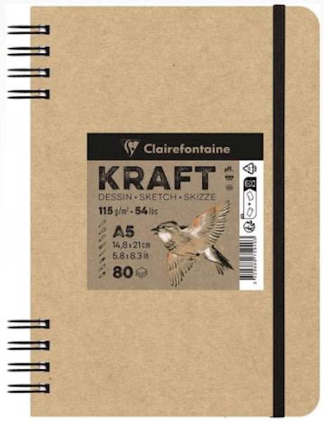 Clairefontaine blok Kraft, dvojna spirala, A5, 80 listni, 115 g, rjav papir
