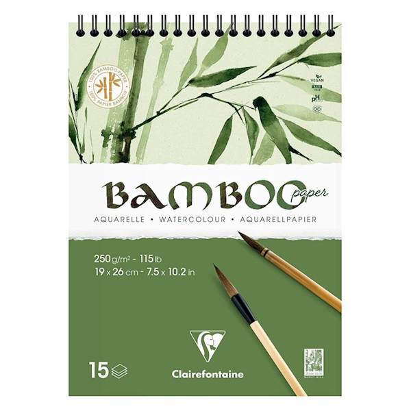 Clairefontaine skicirni blok Bamboo 19 x 26 cm, spirala, 15 listni, 250g 