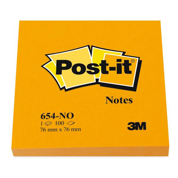 3M samolepilni lističi Post-it, 654-NO, 76 x 76 mm, 100/1, neon oranžni