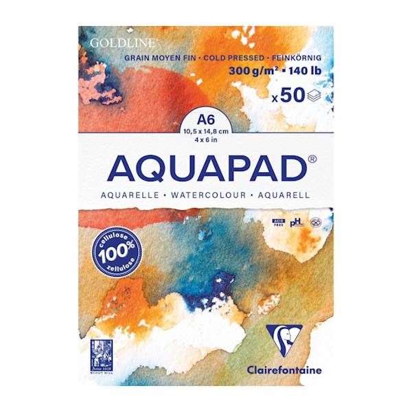 Clairfontaine blok Goldline Aqua, A6, 50 listni, 300 g, bel papir